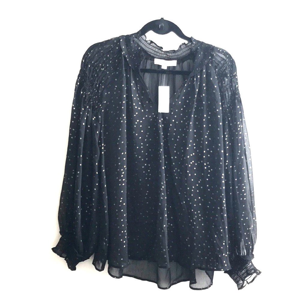 NWT Loft Black with Gold Polka Dots Sheer Top